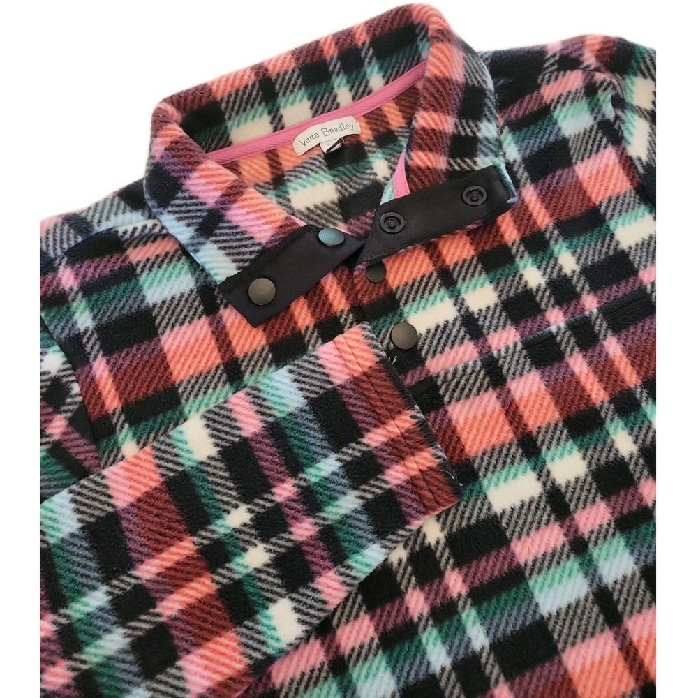 Vera Bradley Women's Fleece Pullover Plaid Snap Collar Long Sleeve Top Size XS